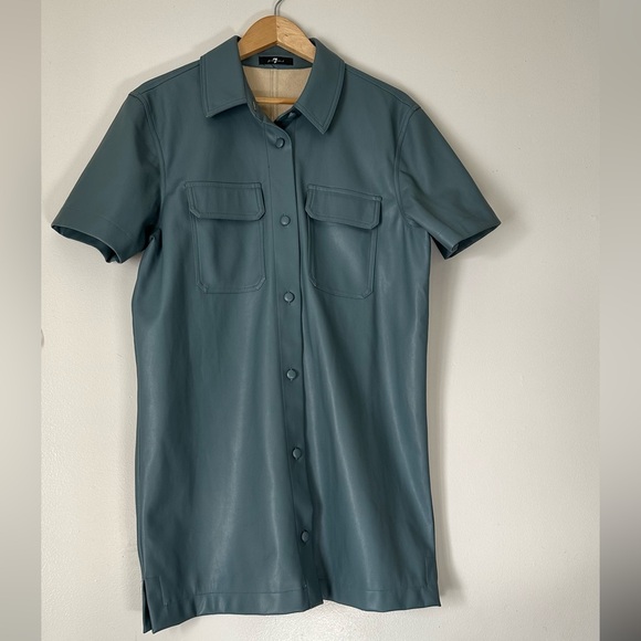 7 For All Mankind Faux Leather Button-Down Shirt Dress Tuckernuck - Picture 2 of 8